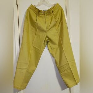 Women’s Mustard Yellow Linen Blend Pleated Pants